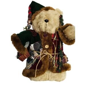 Vintage World Bazaar Christmas Santa Clause Gift Bag, Basket Trinkets Plush Bear